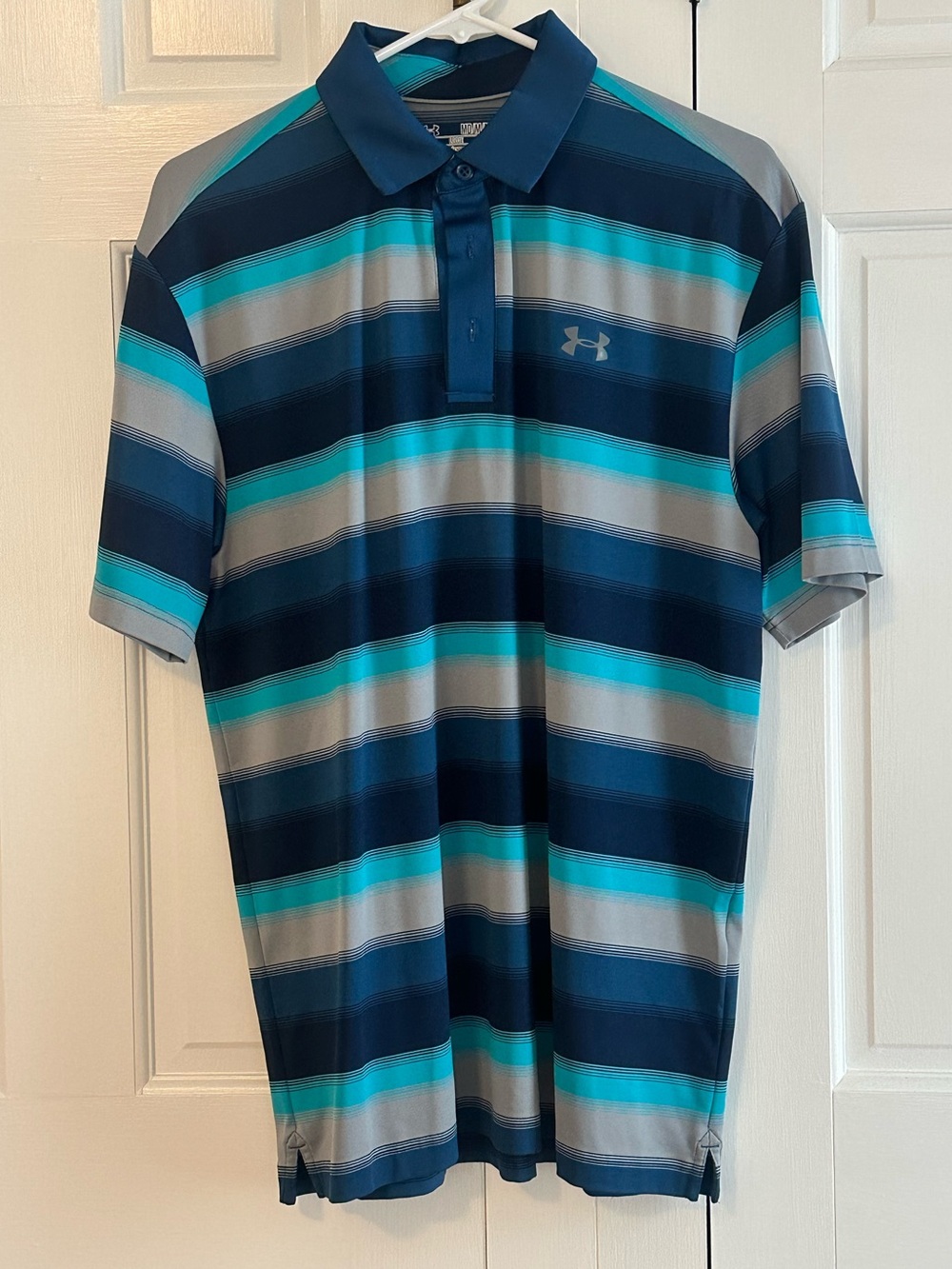 Under Armour Men’s Navy, Teal & Gray Striped Performance Polo